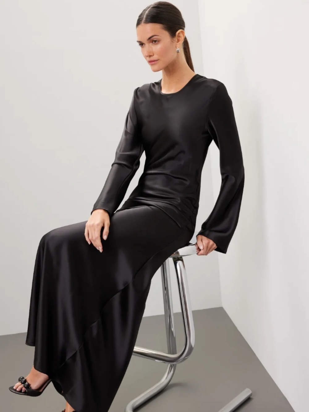 Long Sleeve Satin Gown
